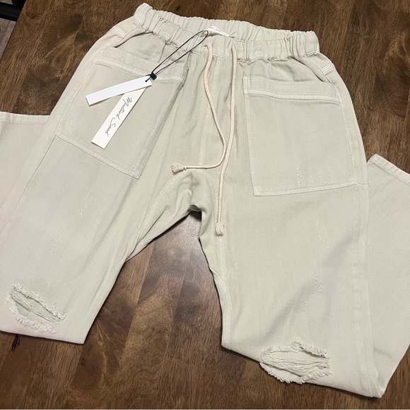 NWT Mustard Seed Wide Leg Distressed Drawstring Cargo Relaxed Fit Pants Small - Picture 1 of 11